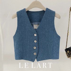 frayed denim cropped tailored vest